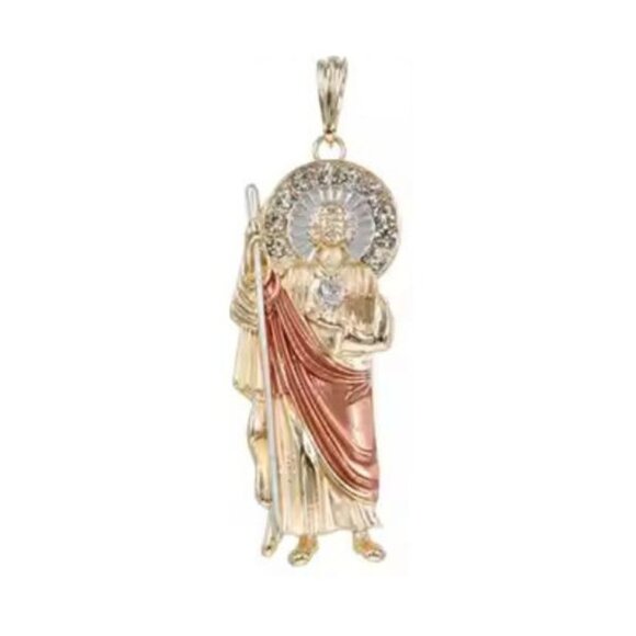 St Jude Thaddeus Pendant Necklace 14K Gold Plated Religious Piece Figaro 18x4mm - Picture 5 of 5
